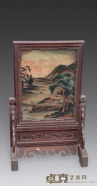 清光绪 镜画山水插屏 55×32cm
